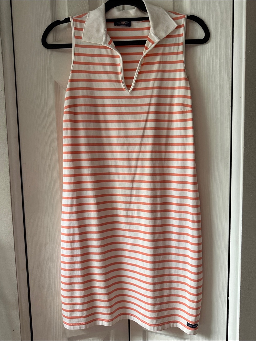 Saint James Sleeveless Cream and Coral Striped Polo Dress Very Soft/Comfortable